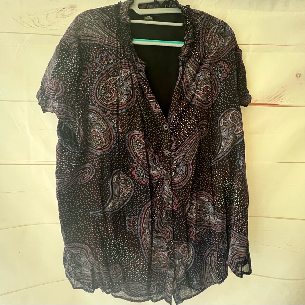 Style & co paisley button up blouse size 2X